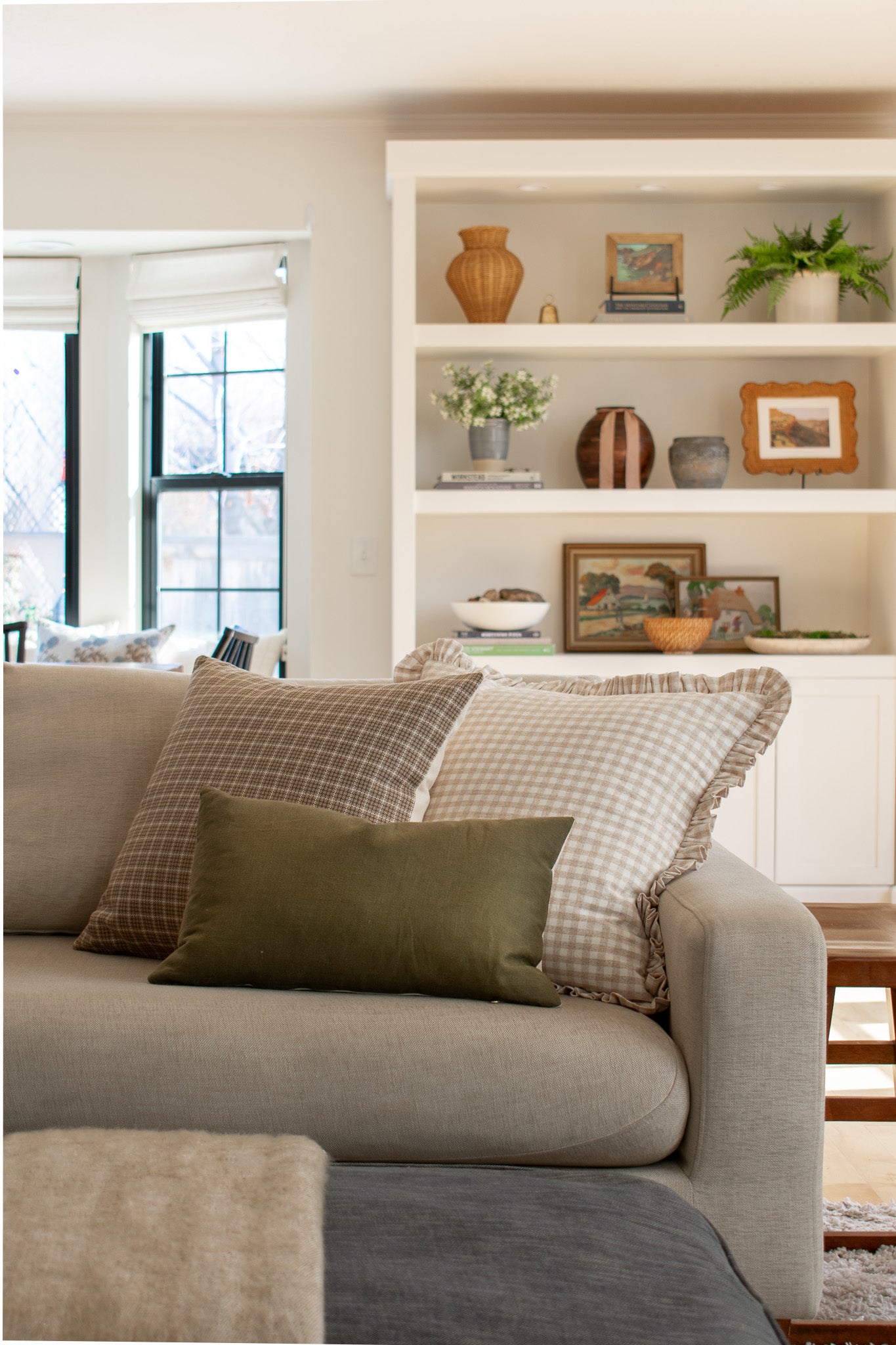 Shannon Woven Plaid Pillow Cover - Tan, Ivory, Earth Brown