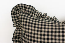 Ruffle Edge Linen Lumbar Pillow Cover - Beige and Black Gingham