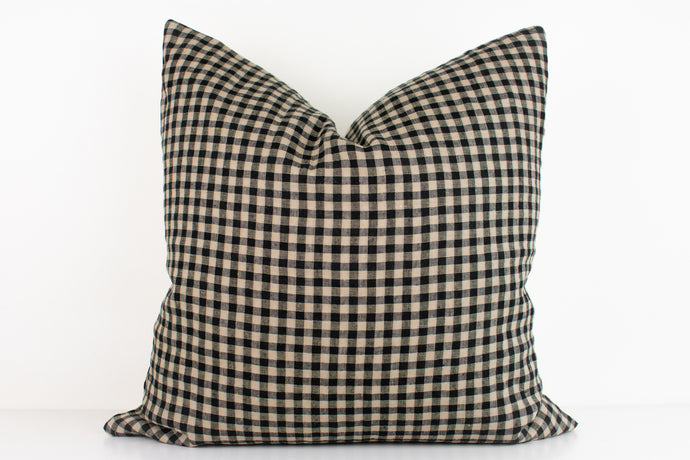 Linen Pillow - Beige and Black Gingham