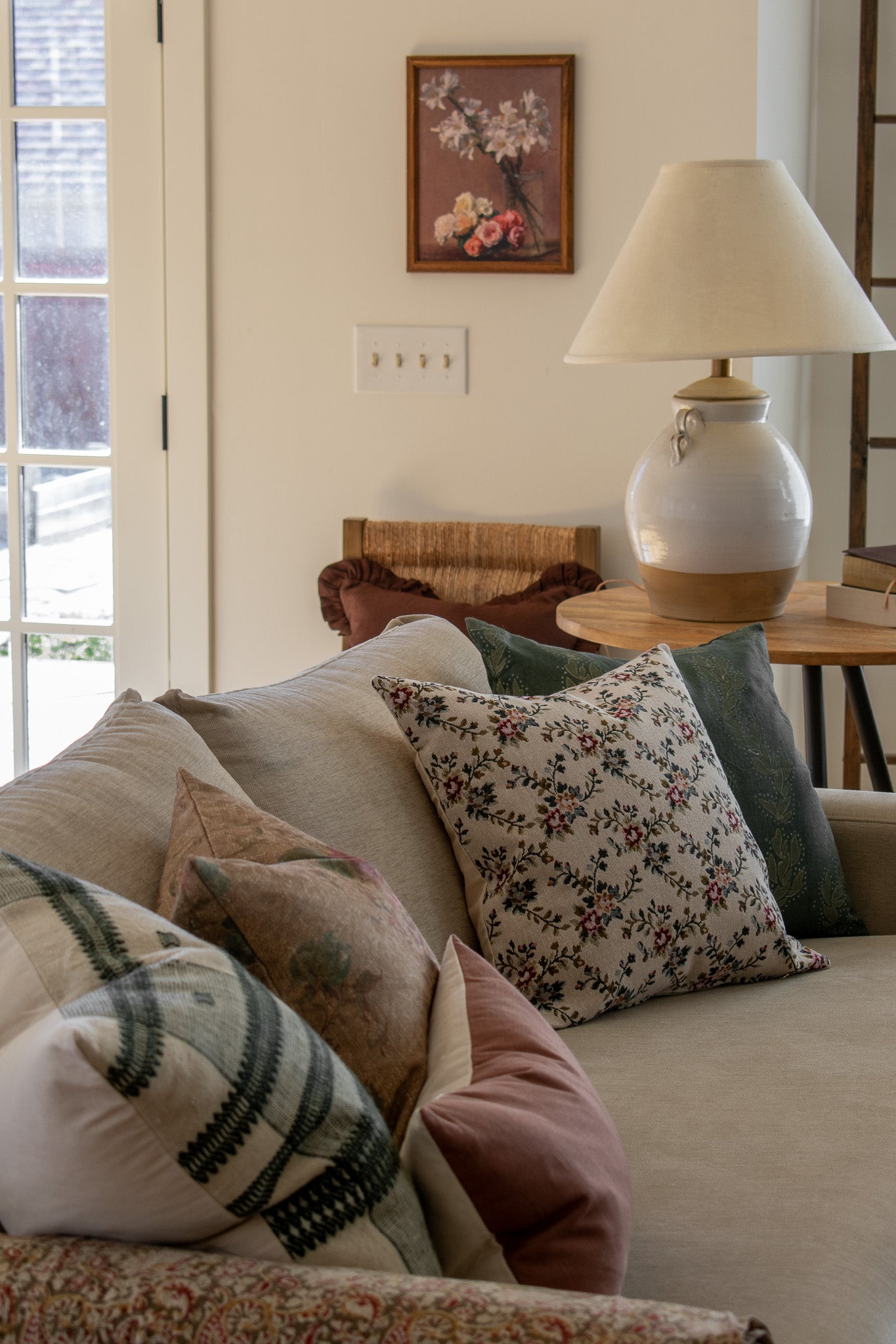 Sofie Woven Tapestry Floral Pillow Cover - Garden Rose