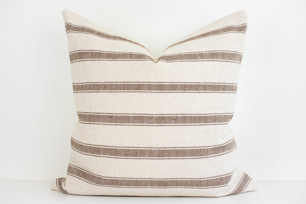 Meera Woven Striped Pillow - Earth Brown and Ivory