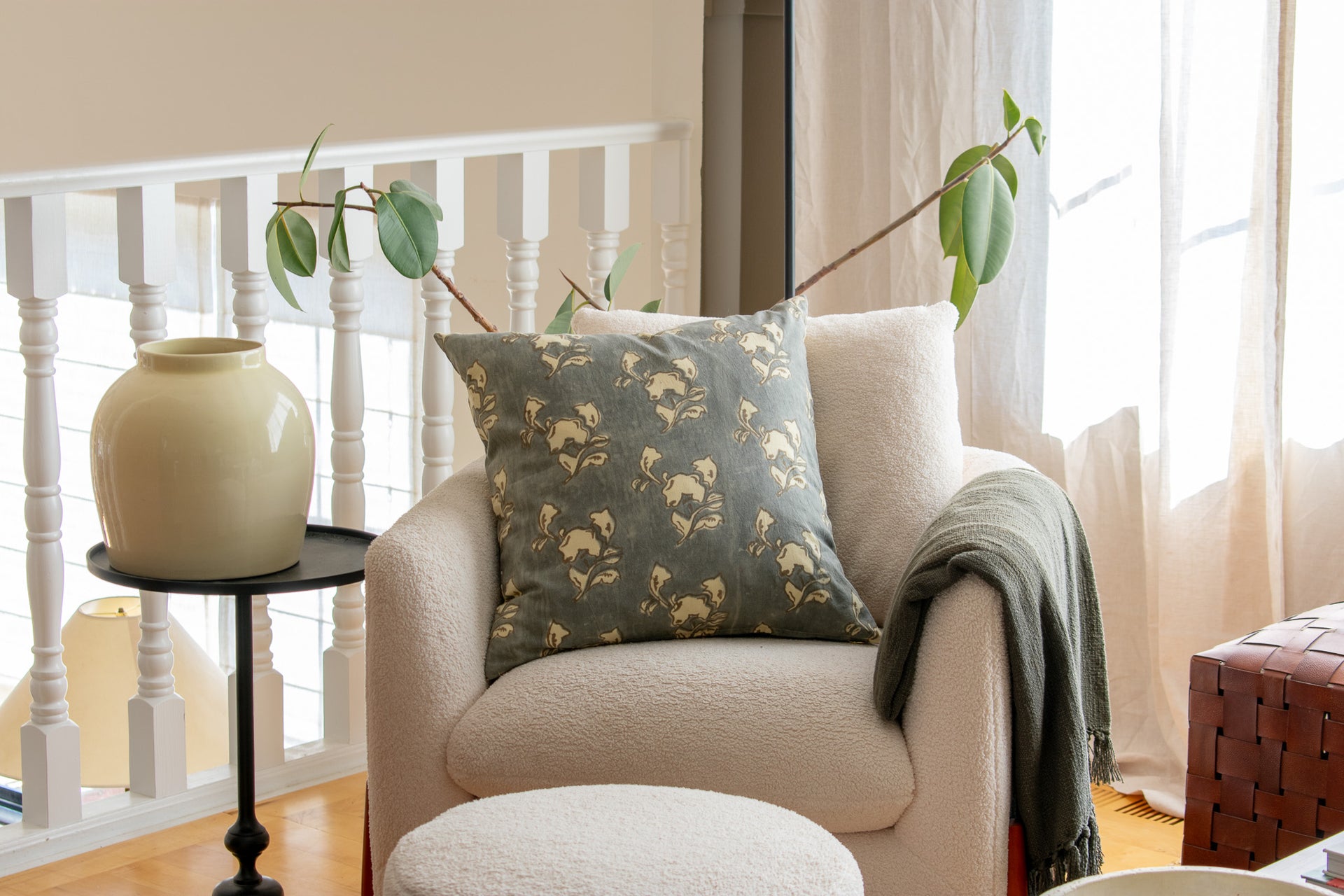 Selma Indian Block Print Pillow Cover - Pewter