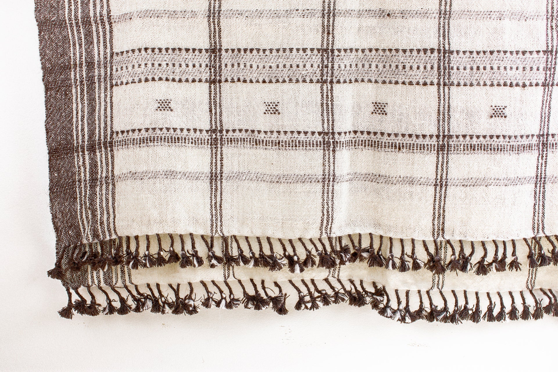 Oversized Indian Bhujodi Throw- Ivory and Chocolate Brown