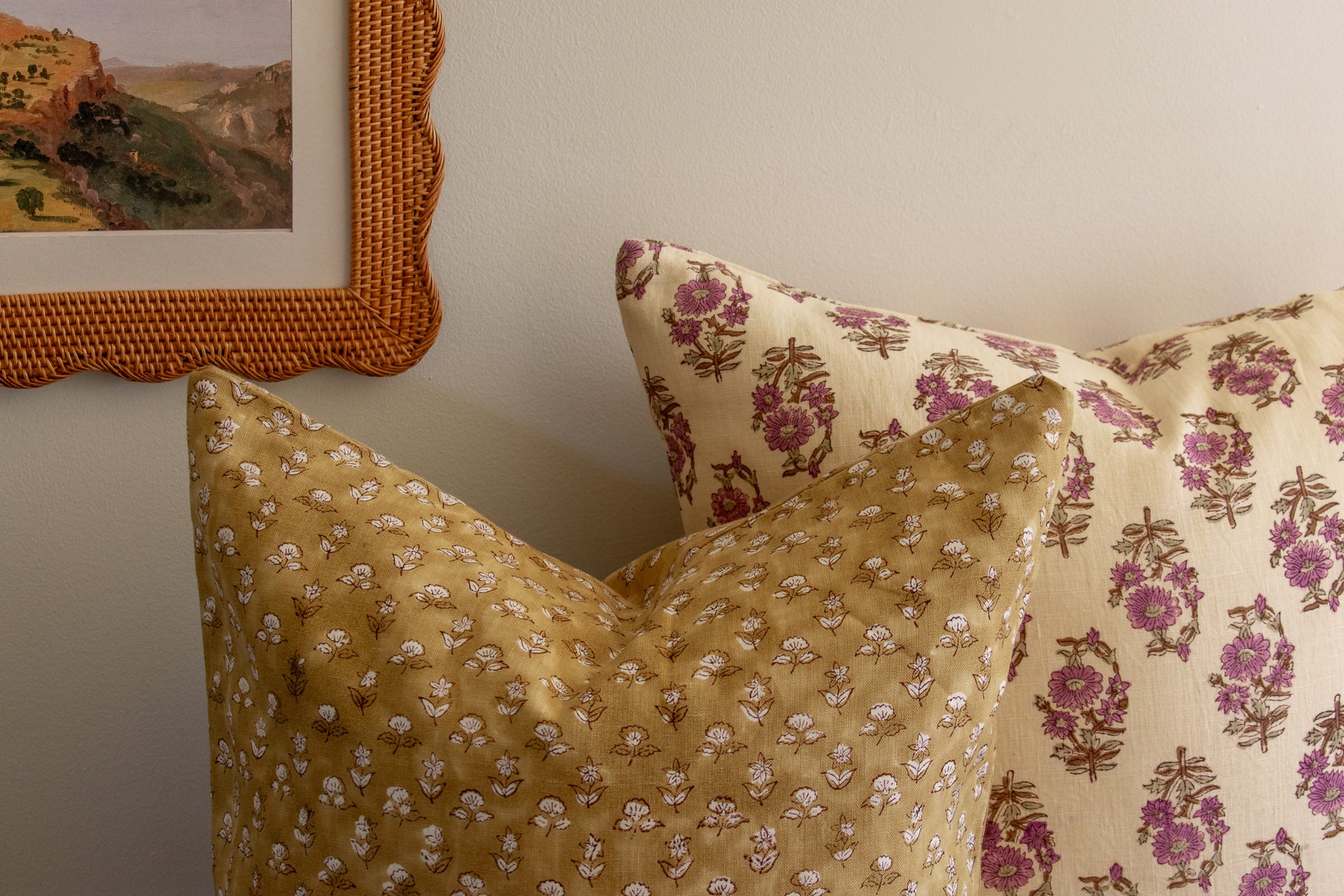 Audrey Indian Block Print Pillow Cover - Berry, Stone, Earth