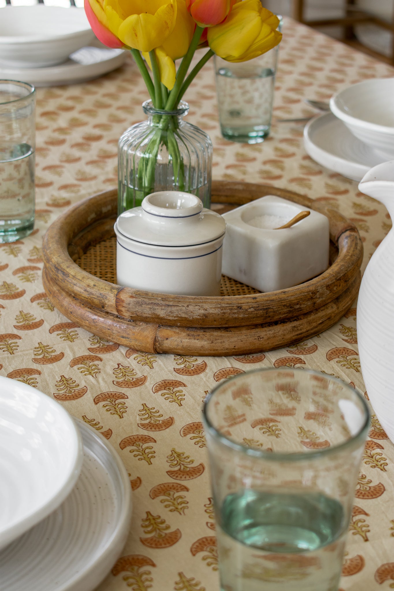 Bhuti Tablecloth - Dusty Rose and Ochre