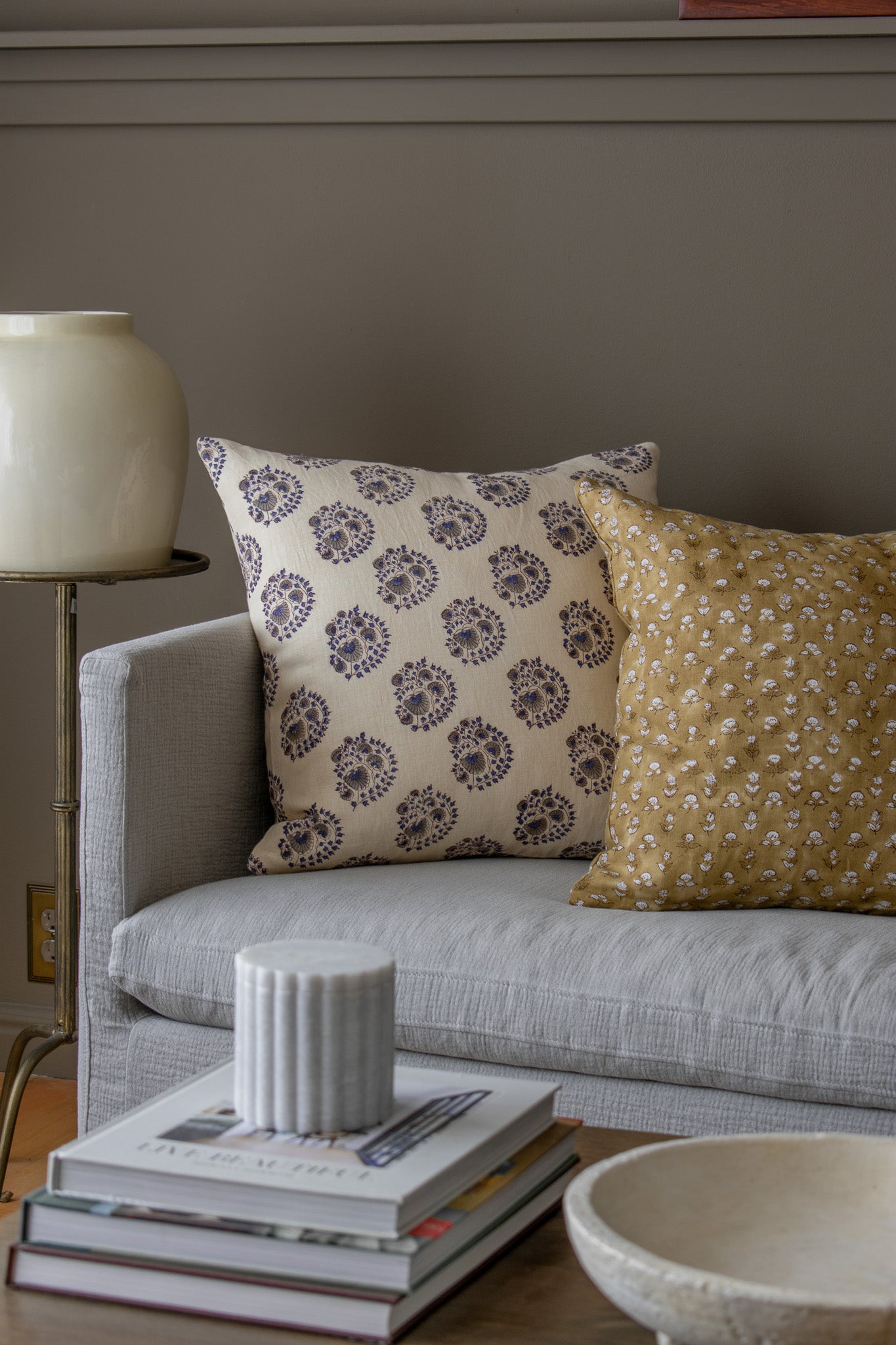 Pepper Indian Block Print Pillow Cover - Faded Gold