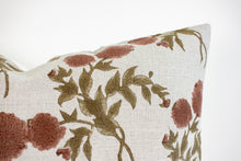 Indian Block Print Pillow - Natural, Rust, Olive Brown Floral