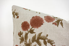 Indian Block Print Pillow - Natural, Rust, Olive Brown Floral