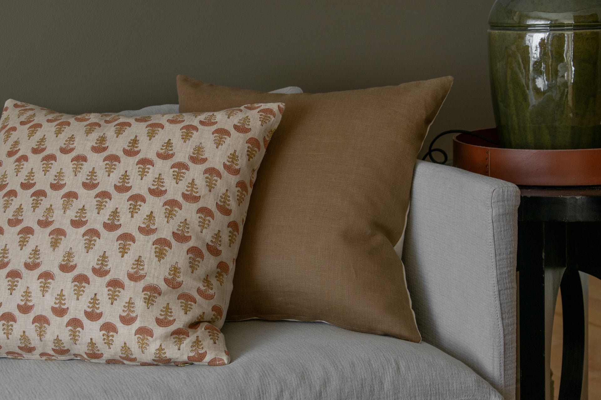 Indian Block Print Pillow Cover - Dusty Rose and Ochre