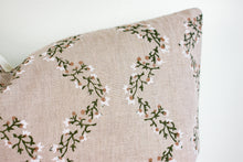 Indian Block Print Pillow - Faded Blush, Olive, Ivory Scalloped Florals