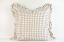 Hmong Organic Woven Pillow - Ruffle Edge Gingham - Beige and Ivory