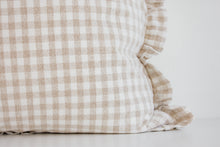 Hmong Organic Woven Pillow - Ruffle Edge Gingham - Beige and Ivory