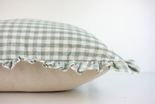 Hmong Organic Woven Pillow - Ruffle Edge Gingham - Sage and Ivory