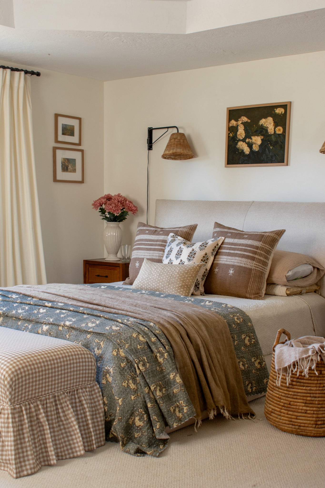 Nora Kantha Quilt in Pewter and Beige - King/Queen Sized