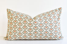 Hmong Floral Block Print Pillow Cover - Sage and Rust