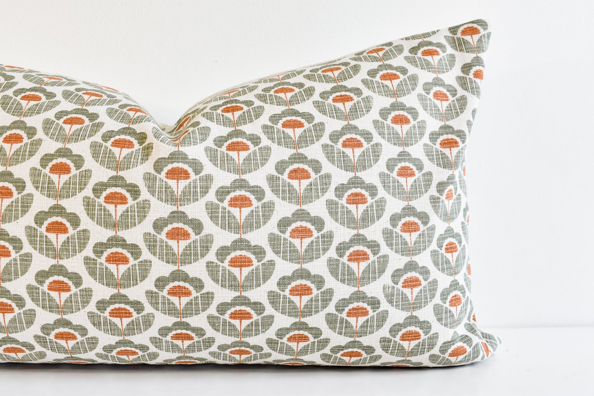 Hmong Floral Block Print Pillow Cover - Sage and Rust