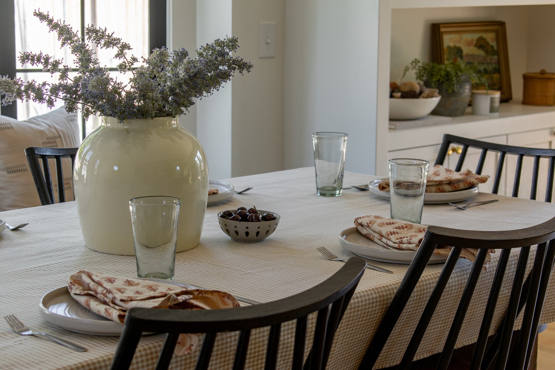 Sammy Tablecloth - Tan and Creme Mini Gingham