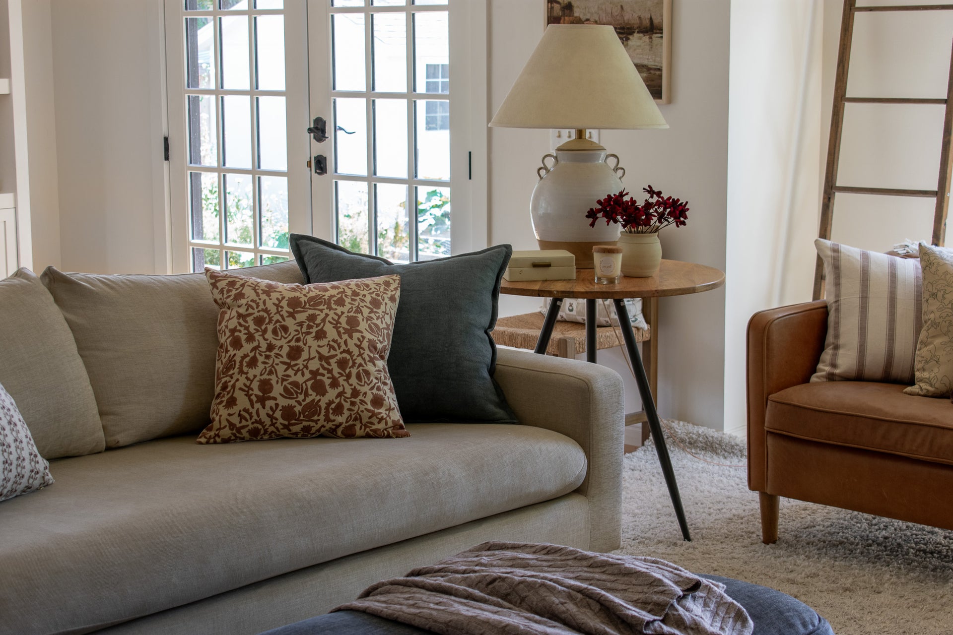 Selma Indian Block Print Pillow Cover - Beige and Russet
