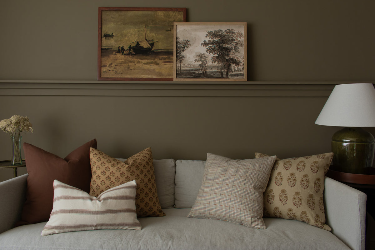 Morgan Indian Block Print Ruffle Pillow Cover - Camel, Olive, Rust