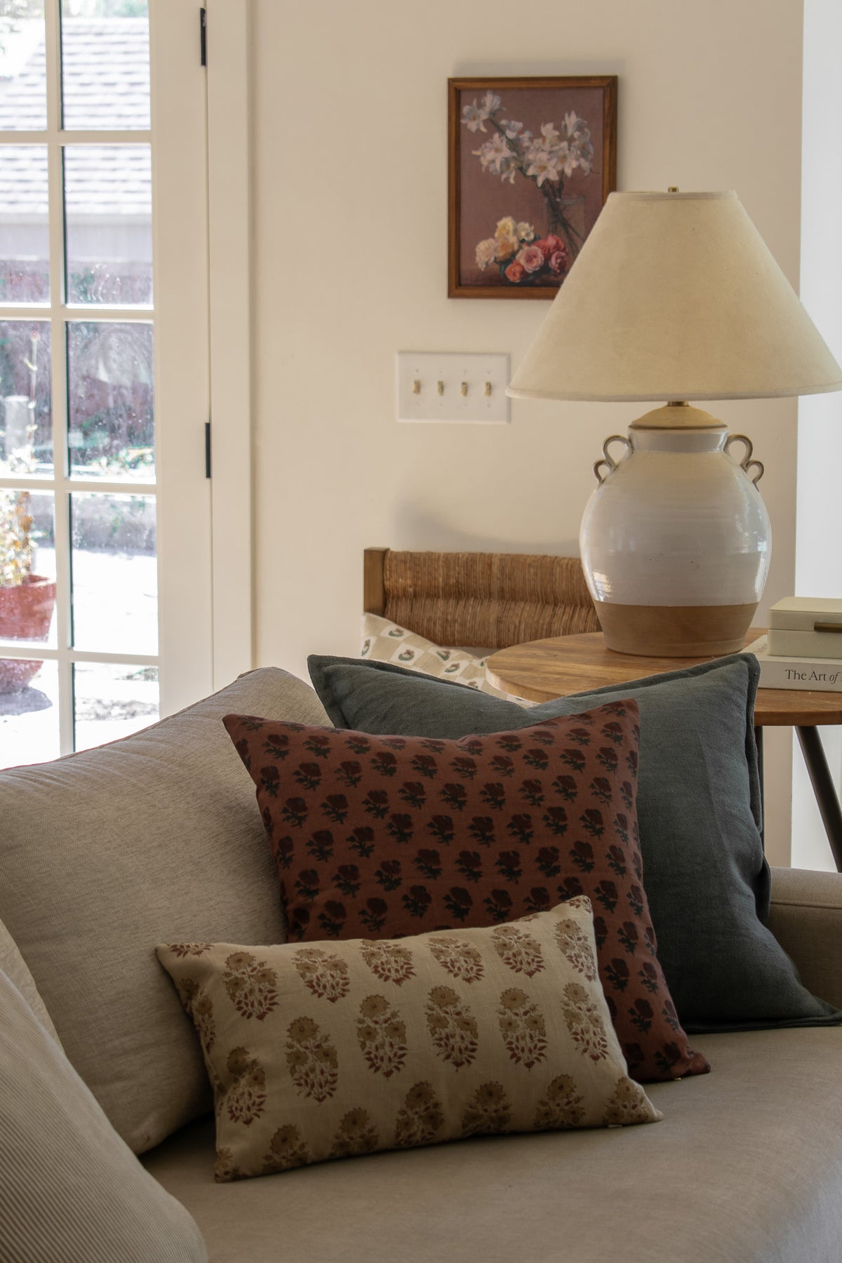Kira Indian Block Print Pillow Cover - Copper Brown and Charcoal