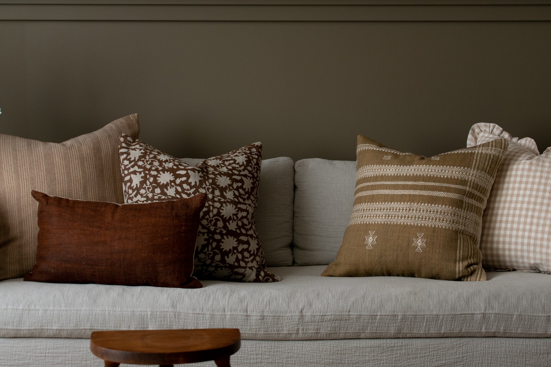 Indian Block Print Pillow Cover - Chocolate Brown and Natural