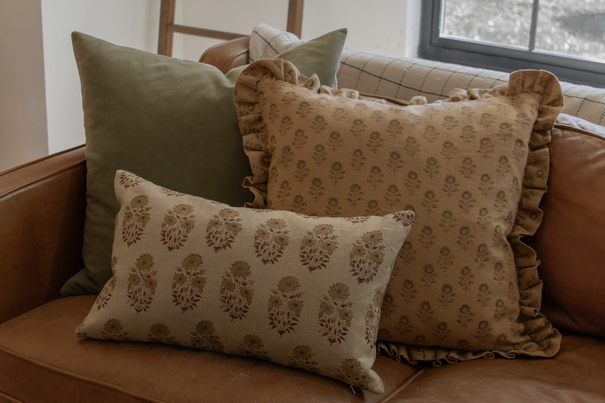Dolly Indian Block Print Ruffle Pillow Cover - Camel and Sage