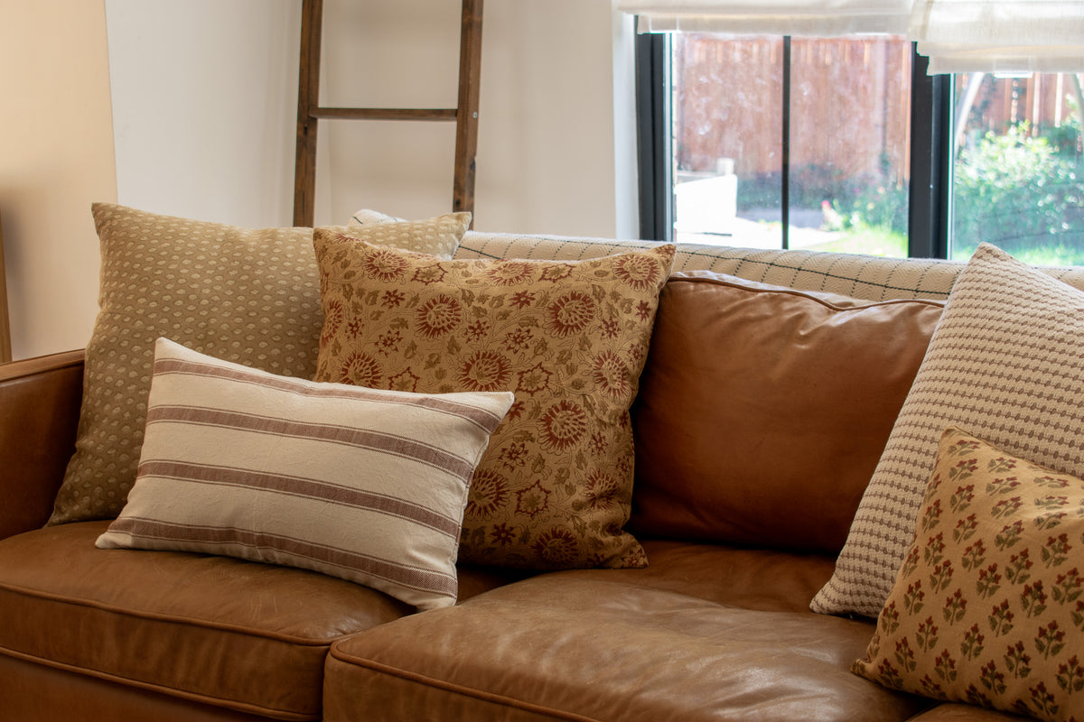 Sasha Indian Block Print Pillow Cover - Camel, Rust, Ochre