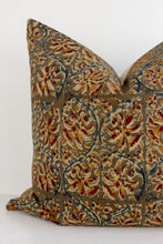 Indian Block Print Pillow - Olive Brown, Indigo, Rust, Ochre