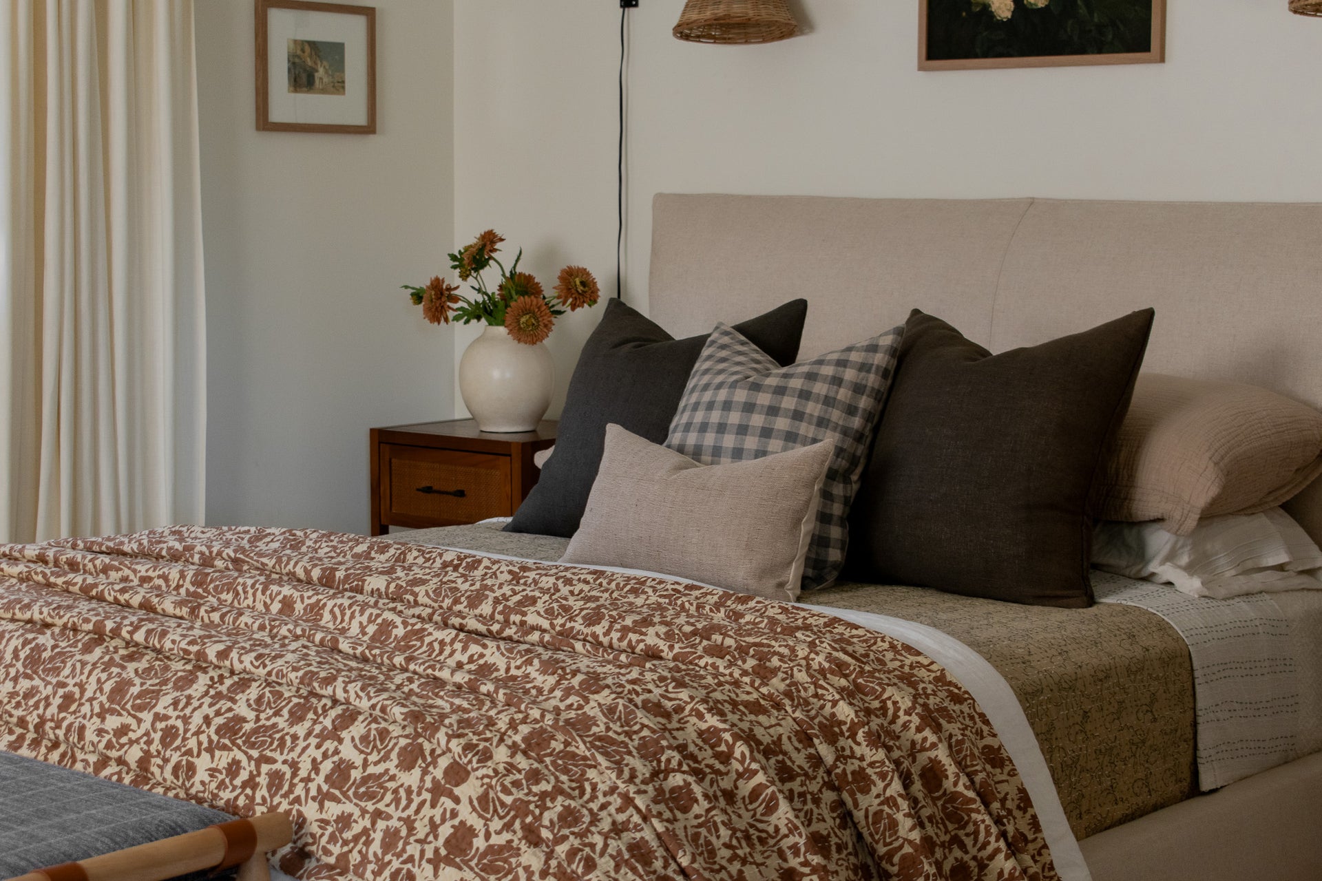 Selma Kantha Quilt in Beige and Russet - King/Queen Sized