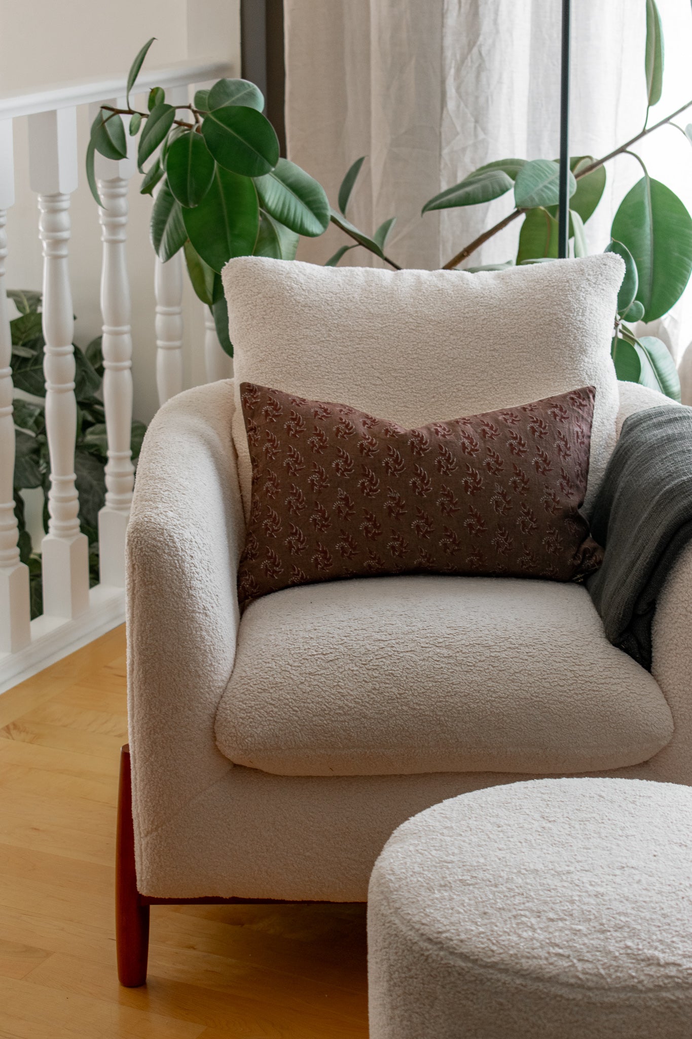 Indian Block Print Pillow Cover - Brownstone and Ivory