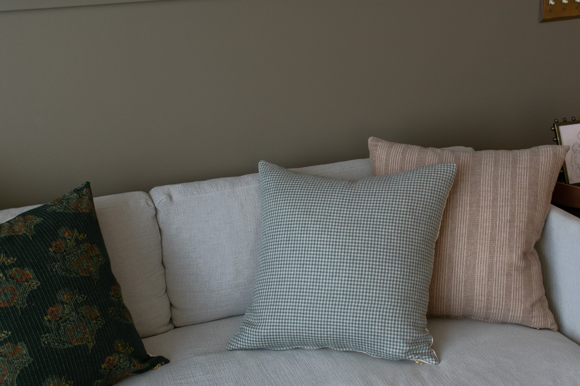 Linen Pillow Cover - Blue Green Gingham