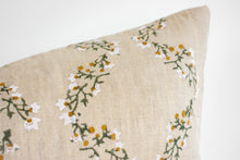 Indian Block Print Pillow Cover - Faded Gold, Olive, Ivory Scallop