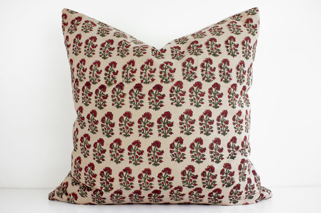 Indian Block Print Pillow - Beige, Rust, Olive