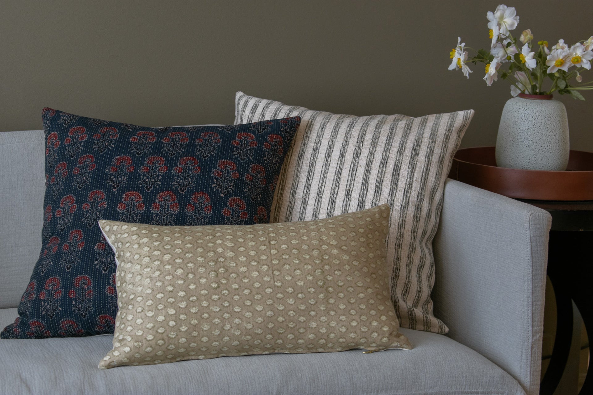 Vintage Indian Block Print Pillow Cover - Indigo, Rust