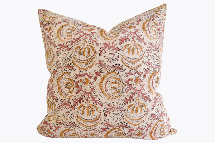 Indian Block Print Pillow Cover - Dusty Rose and Gold