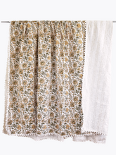 PRE-ORDER Ella Pom Pom Kantha Quilt in Olive, Tan and Faded Gold - King/Queen Sized