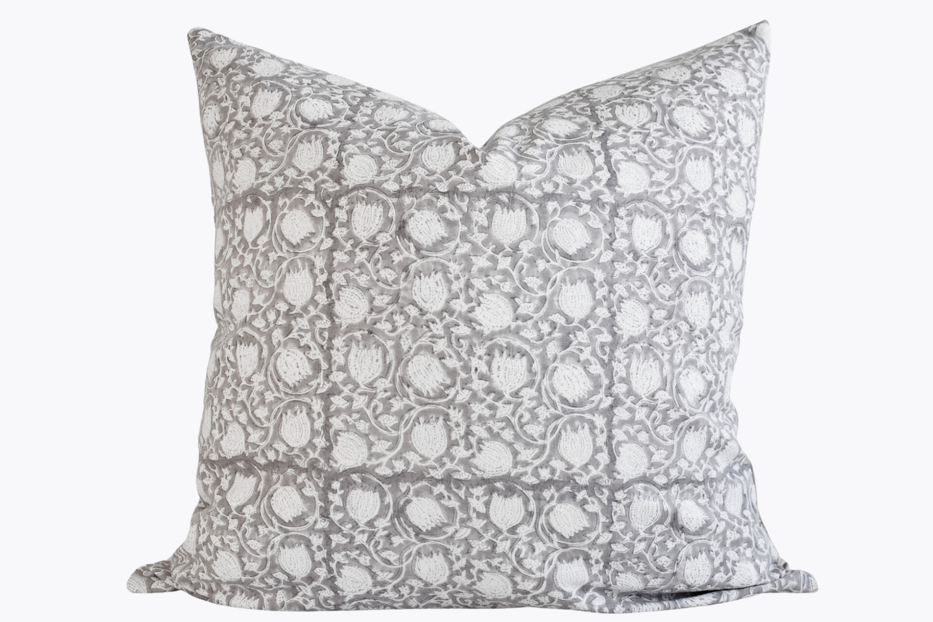 Indian Block Print Pillow Cover - Gray and Ivory