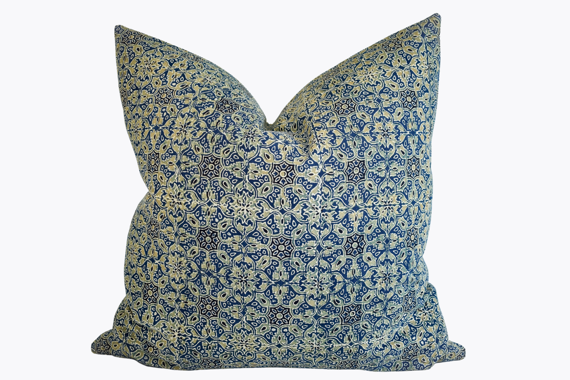 Indian Block Print Pillow Cover - Indigo and Sage