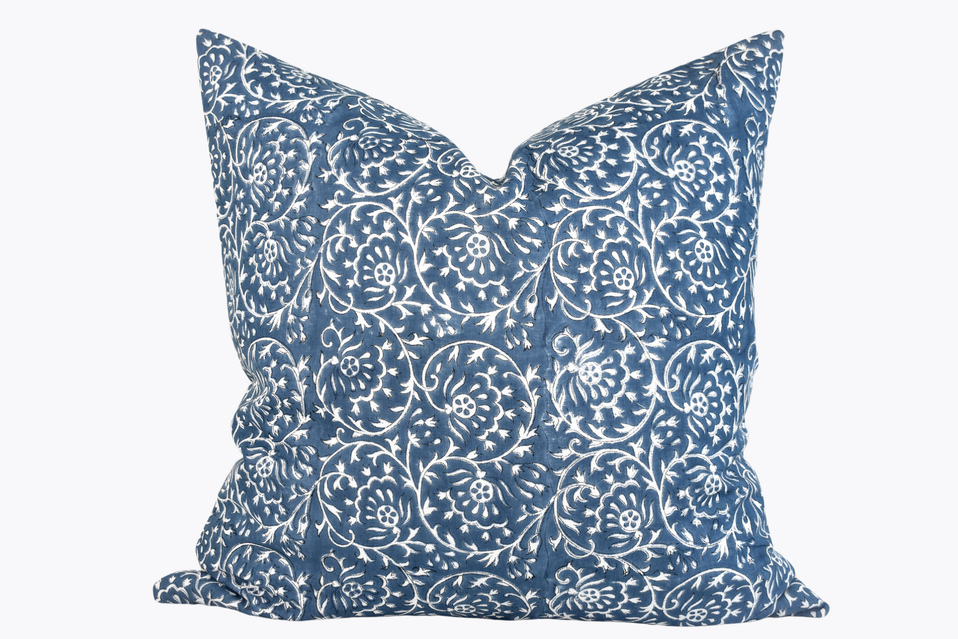 Indian Block Print Pillow Cover - Ocean Blue and Ivory