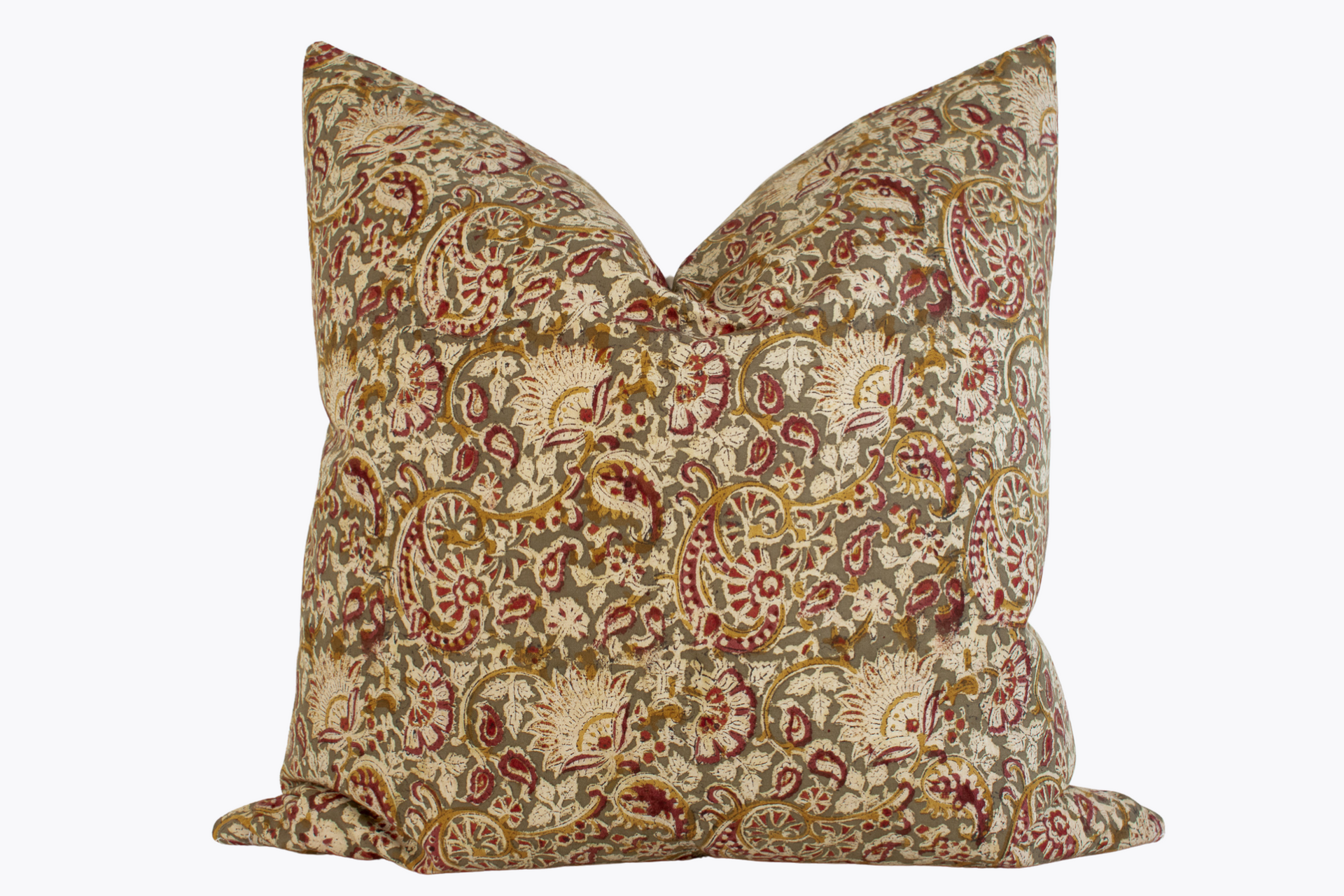 Indian Block Print Pillow Cover - Ochre, Rose, Olive, Beige