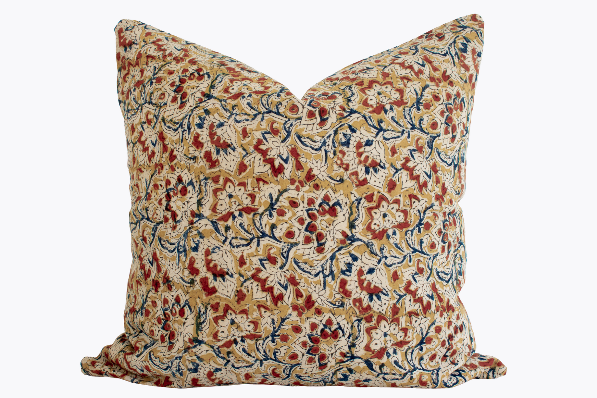 Indian Block Print Pillow Cover - Ochre, Rust, Indigo