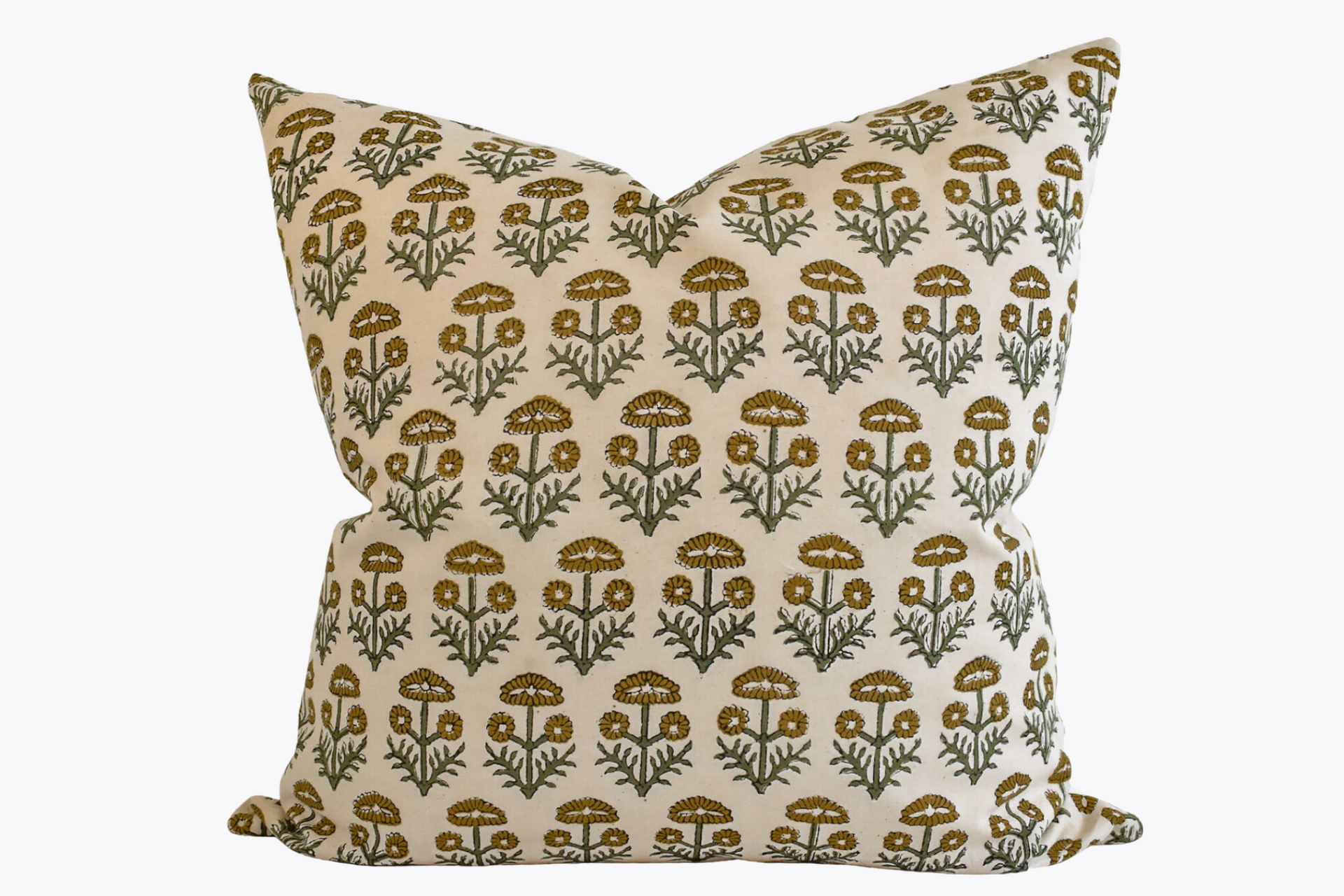 Indian Block Print Pillow Cover - Olive, Sage, Ochre