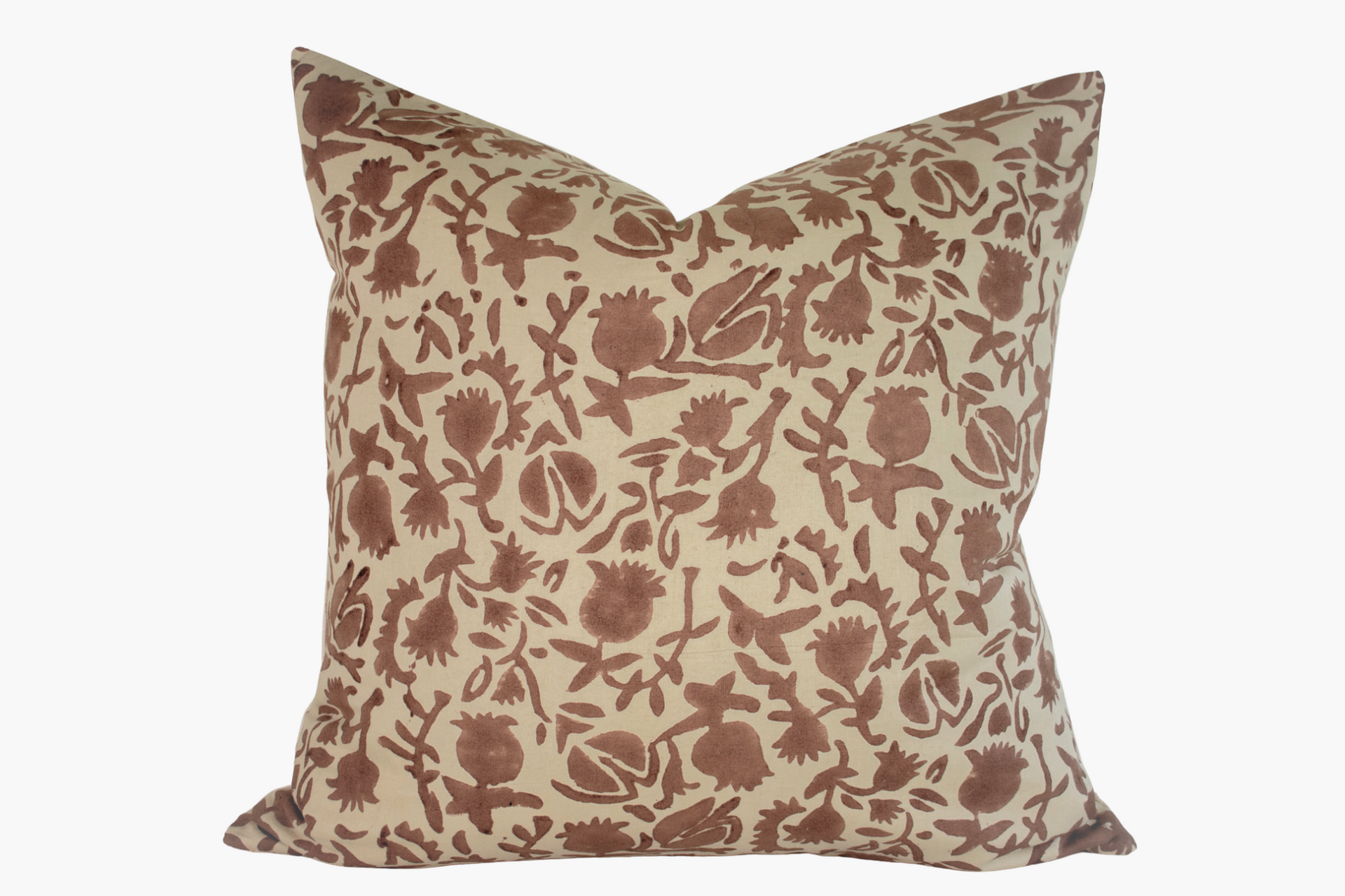 Selma Indian Block Print Pillow Cover - Beige and Russet