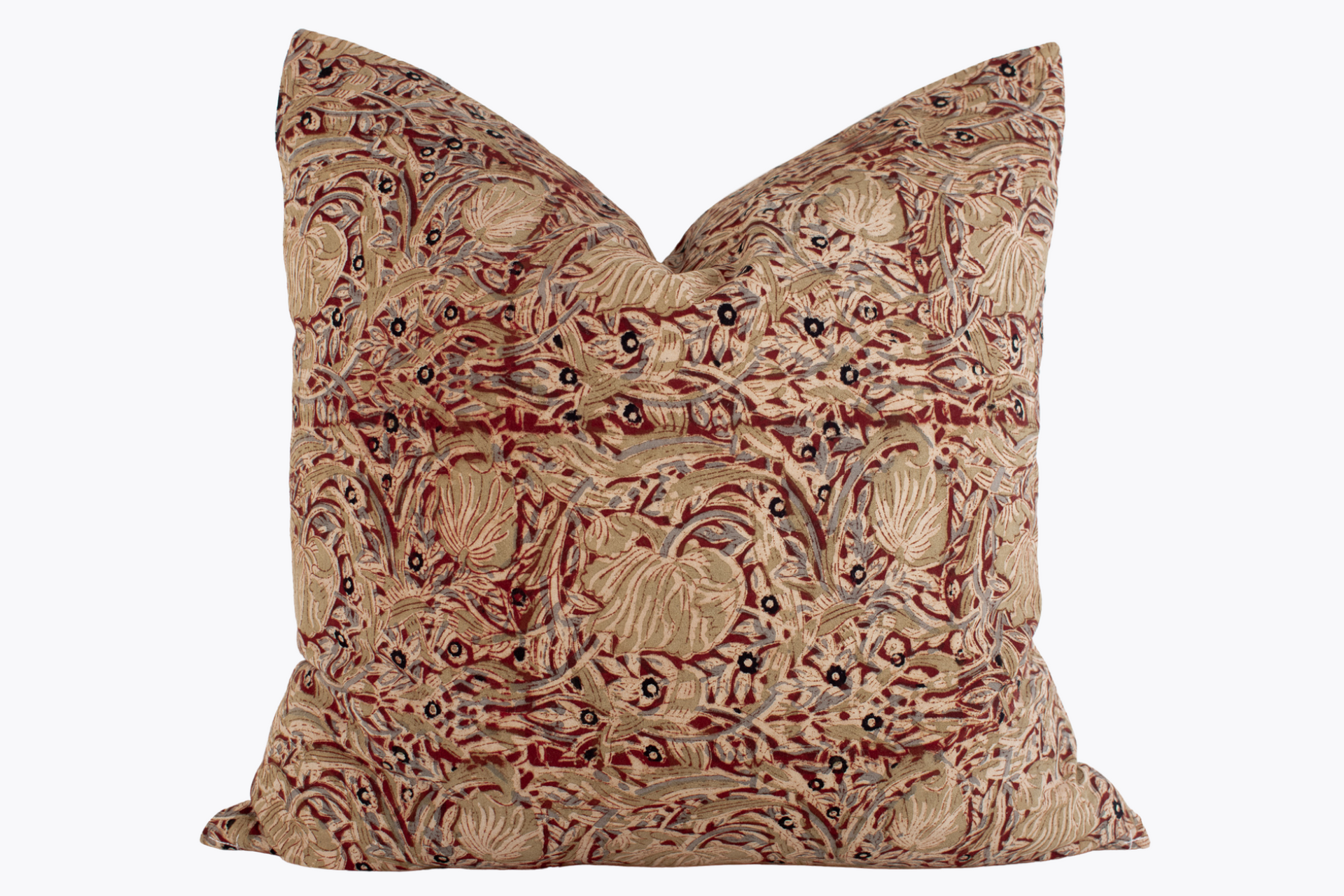 Indian Block Print Pillow Cover - Rust, Tan, Gray