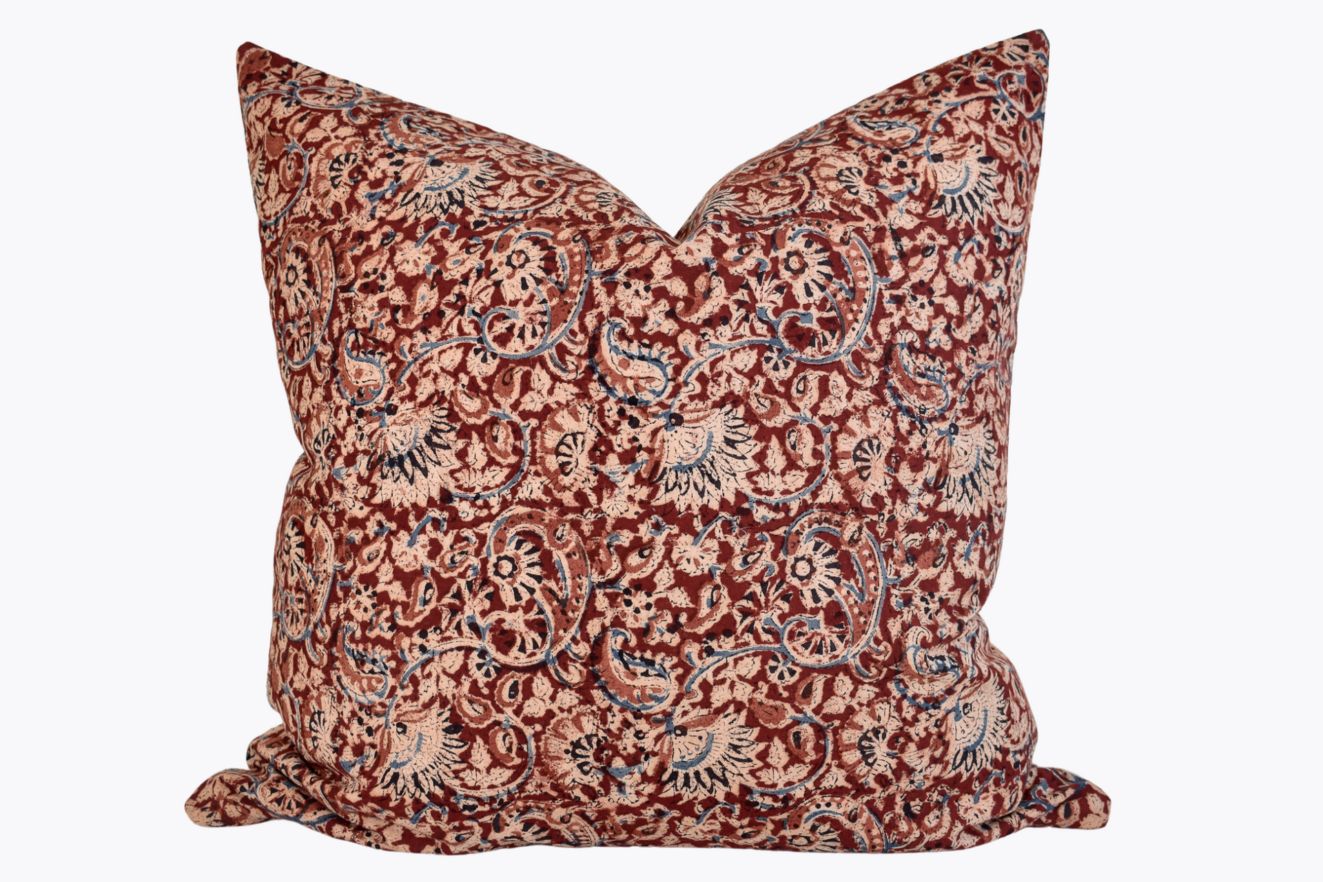 Indian Block Print Pillow Cover - Rust, Tan, Indigo