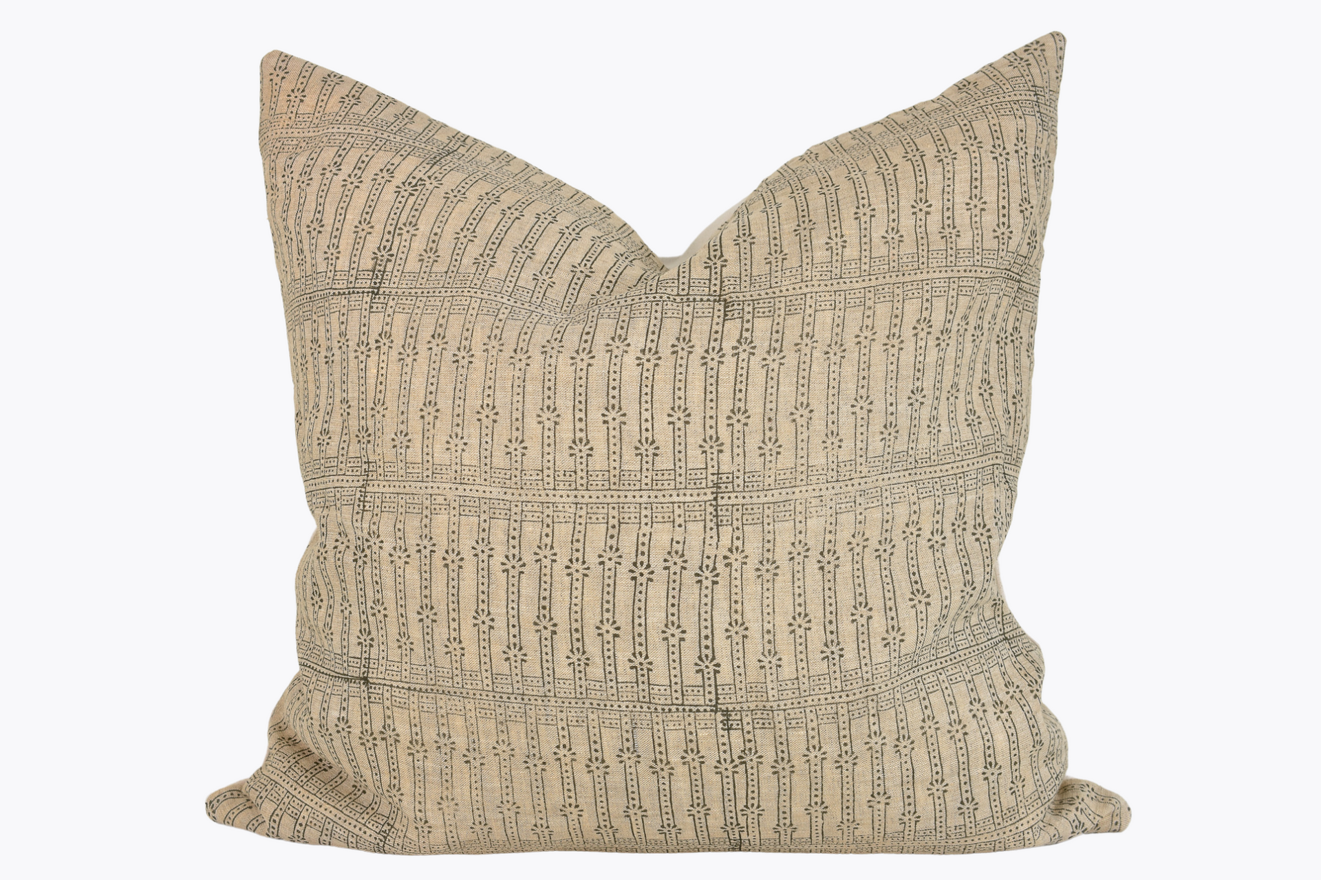 Indian Block Print Pillow Cover - Sand and Olive