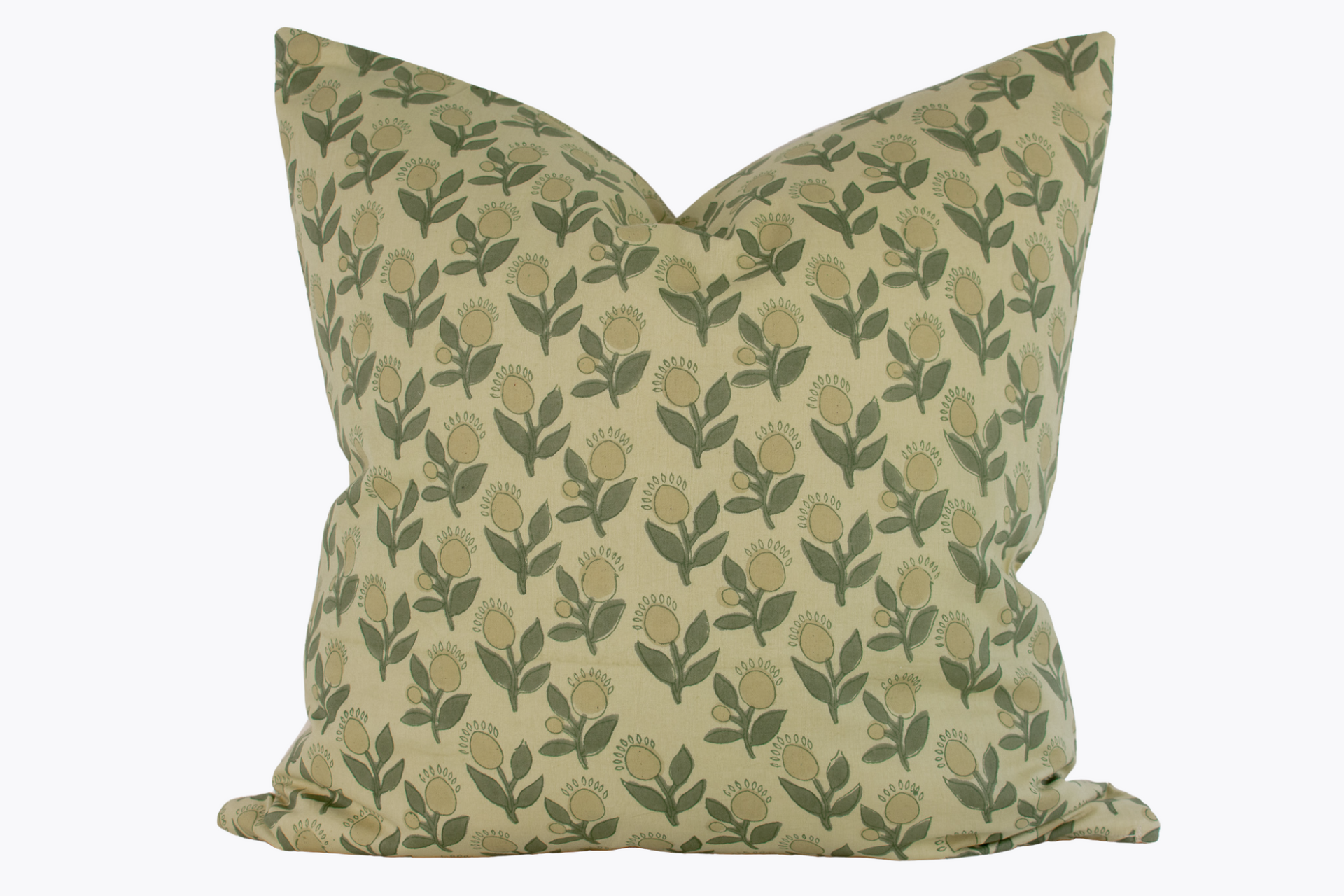 Indian Block Print Pillow Cover - Straw and Sage