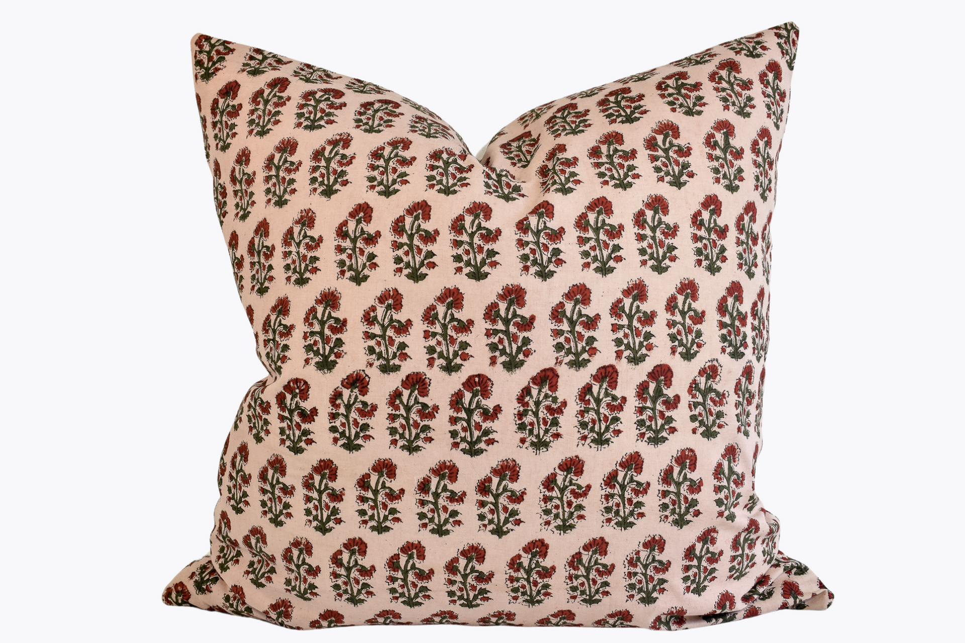 Indian Block Print Pillow Cover - Tan, Rust, Olive