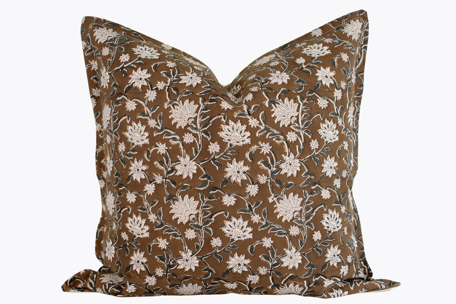 Carla Indian Block Print Pillow Cover - Tan, Sage, Natural