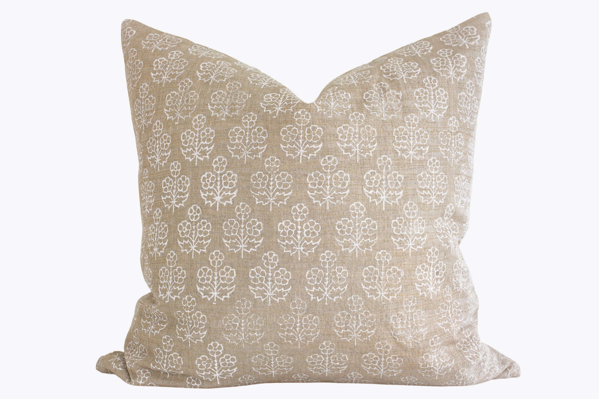 Indian Block Print Pillow Cover - Taupe, Tan, Ivory